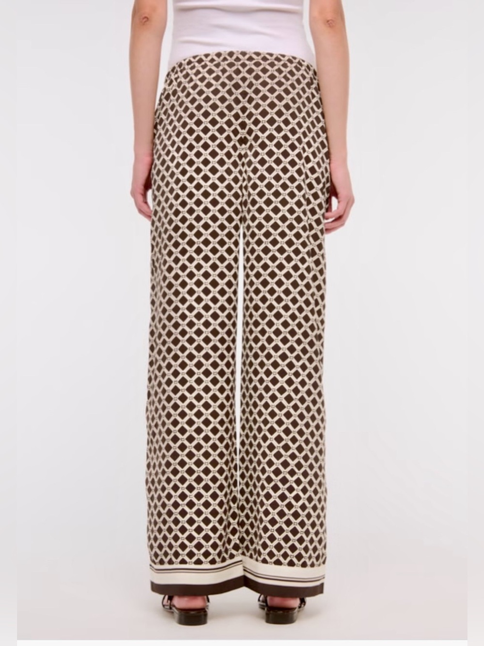 NWT Abercrombie & Fitch Wide Leg Pull-on Pants Brown Ivory sz L - Picture 4 of 14